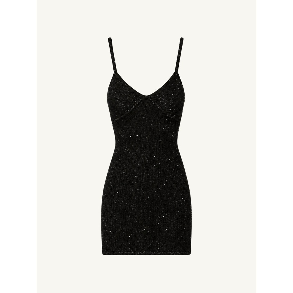 Asta Resort Delilah Mini Dress Black Sequin Knit V-Neck Size M NWT